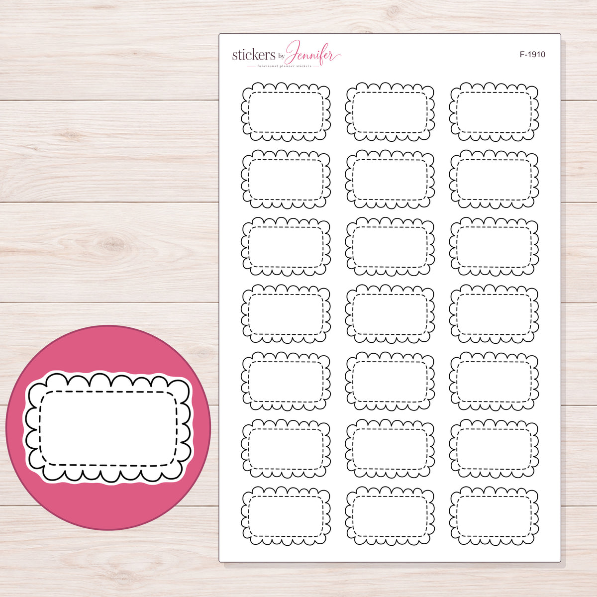 F-1910 planner sticker sheet with enlarged sticker detail