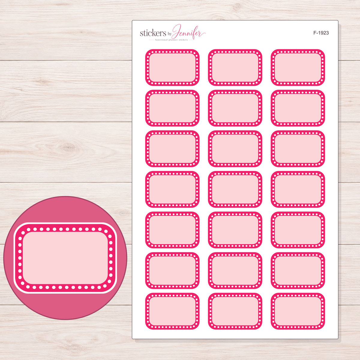 F-1923 planner sticker sheet with enlarged sticker detail