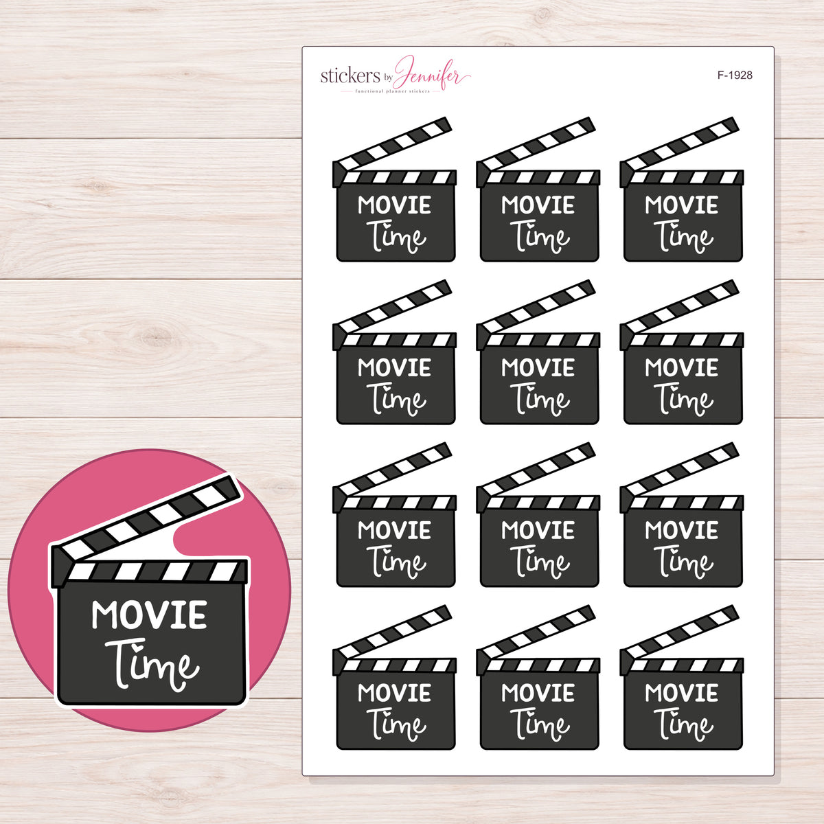 F-1928 planner sticker sheet with enlarged sticker detail