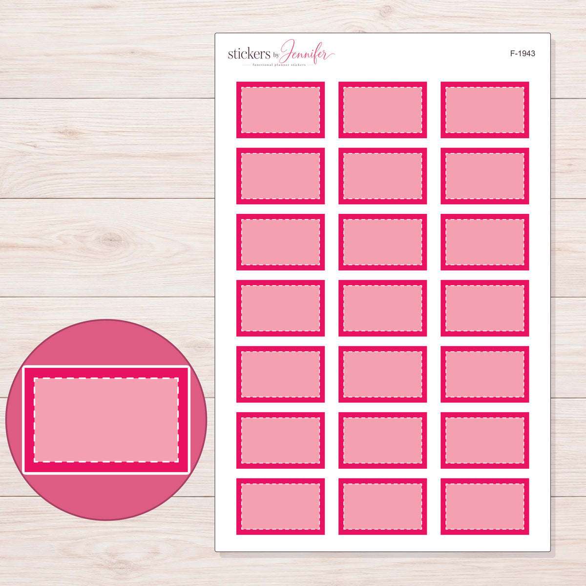 F-1943 planner sticker sheet with enlarged sticker detail