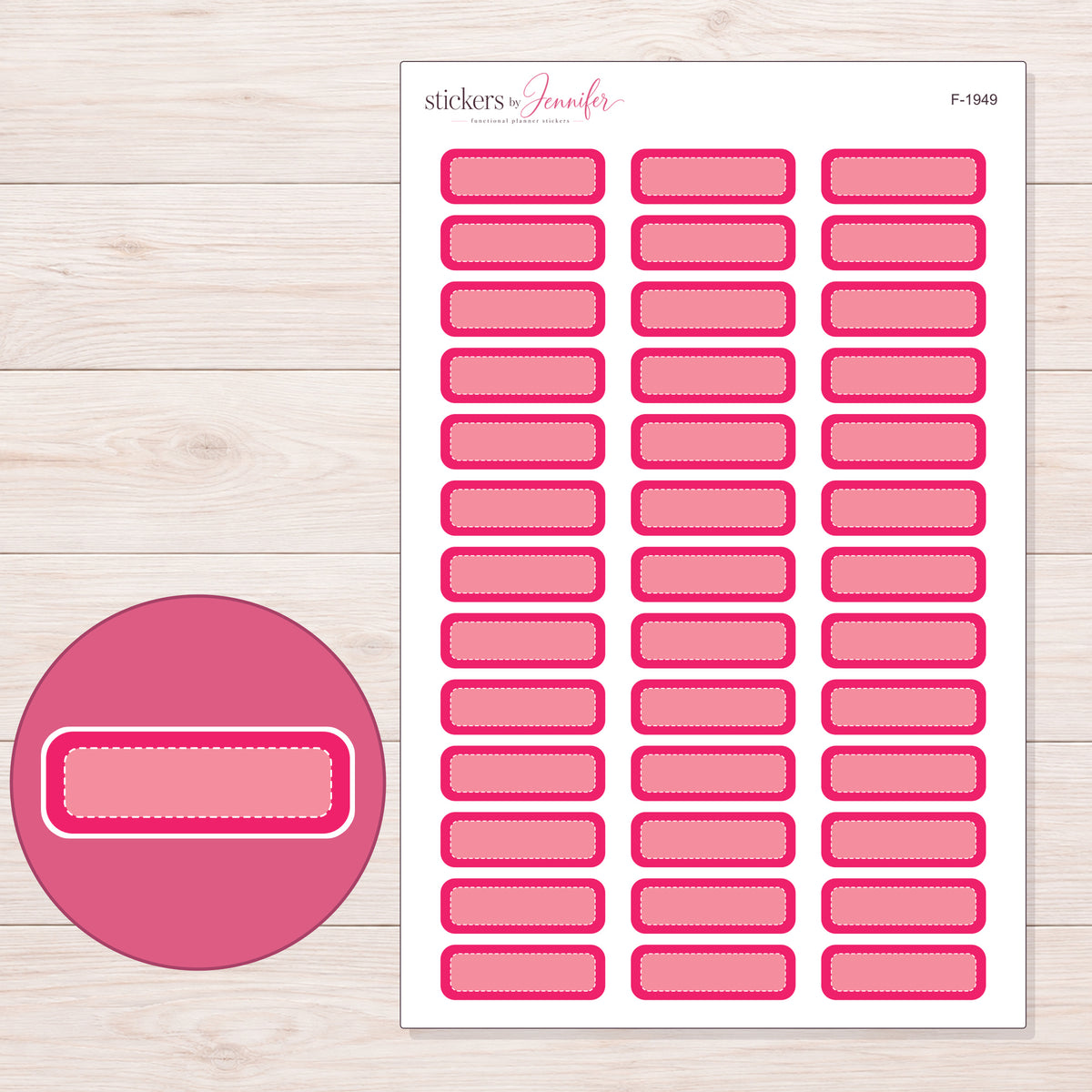 F-1949 planner sticker sheet with enlarged sticker detail