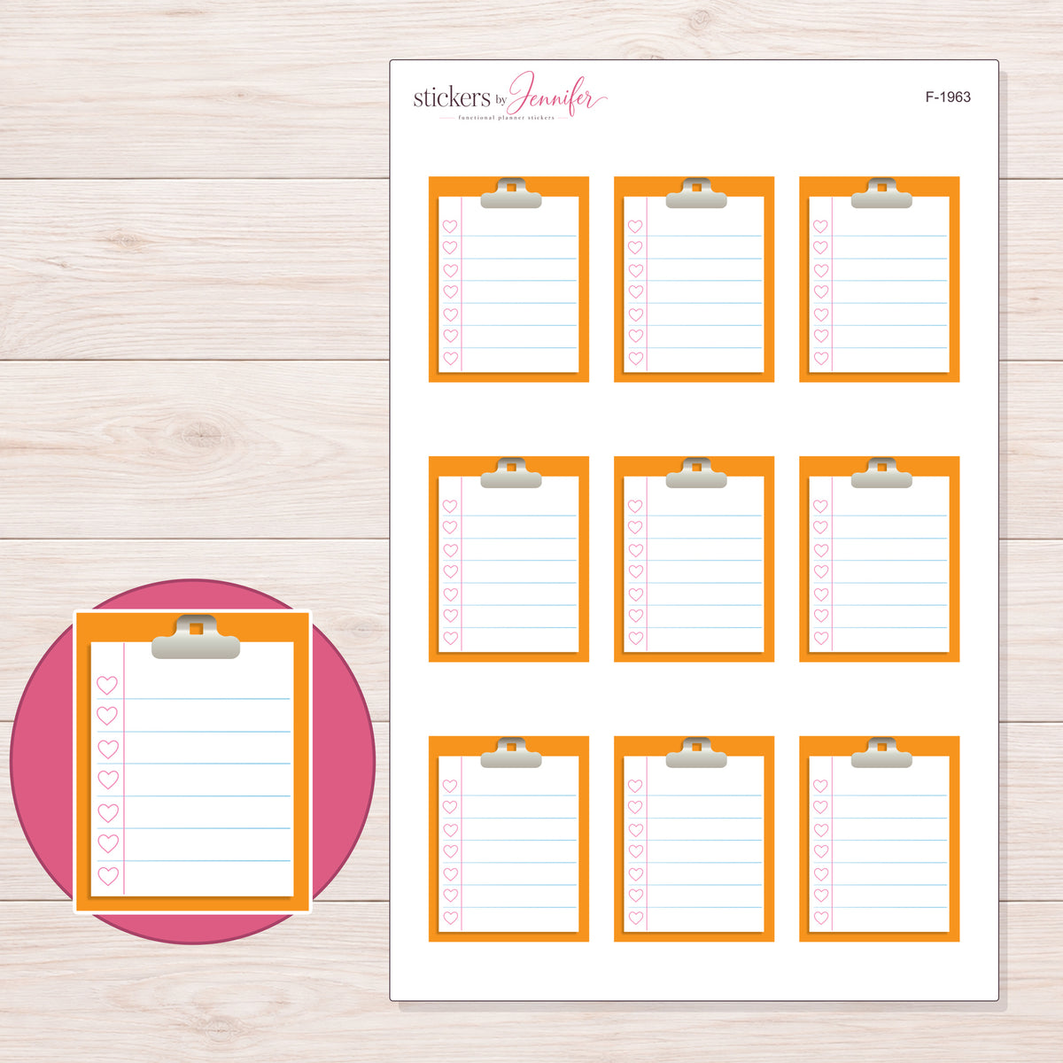 F-1963 planner sticker sheet with enlarged sticker detail