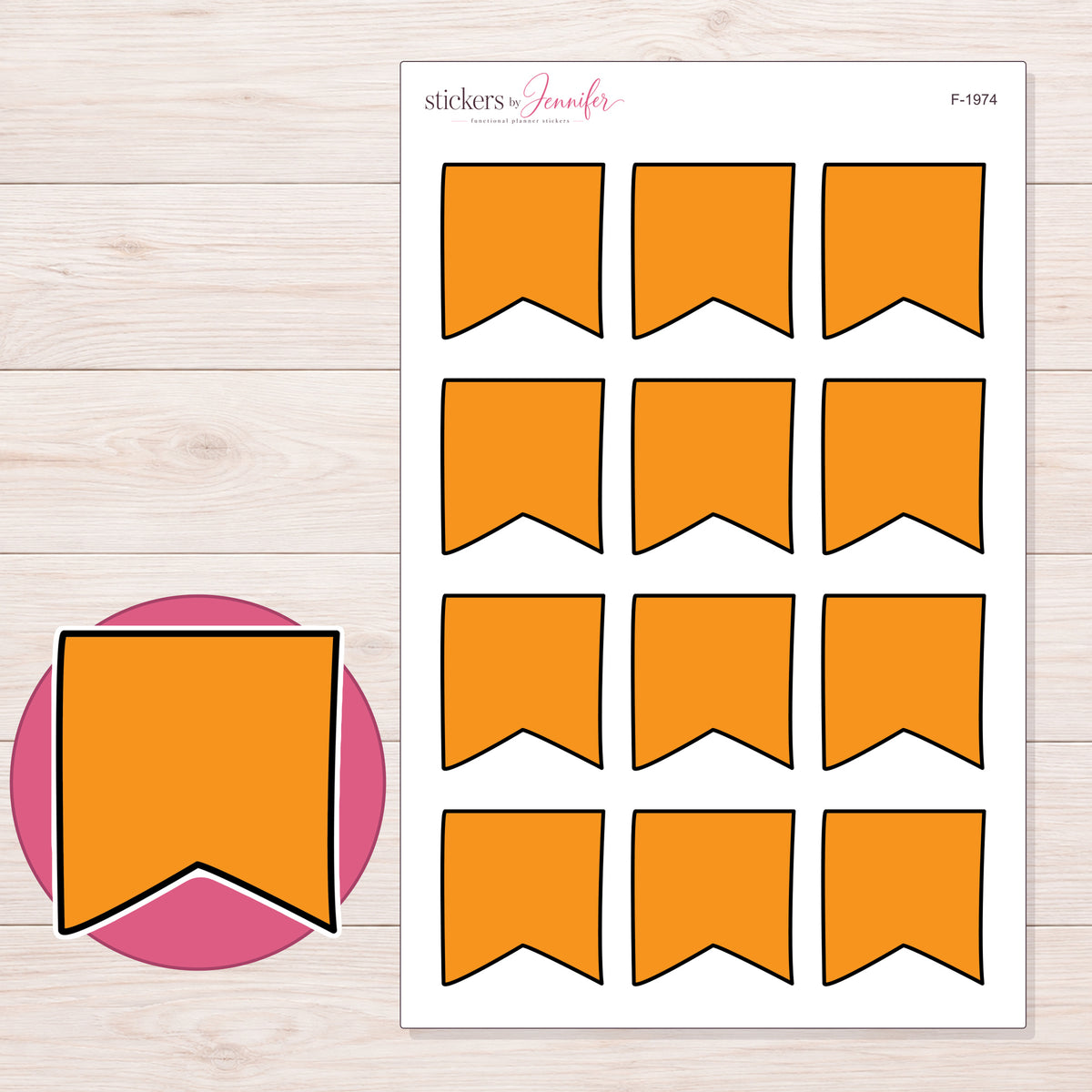F-1974 planner sticker sheet with enlarged sticker detail