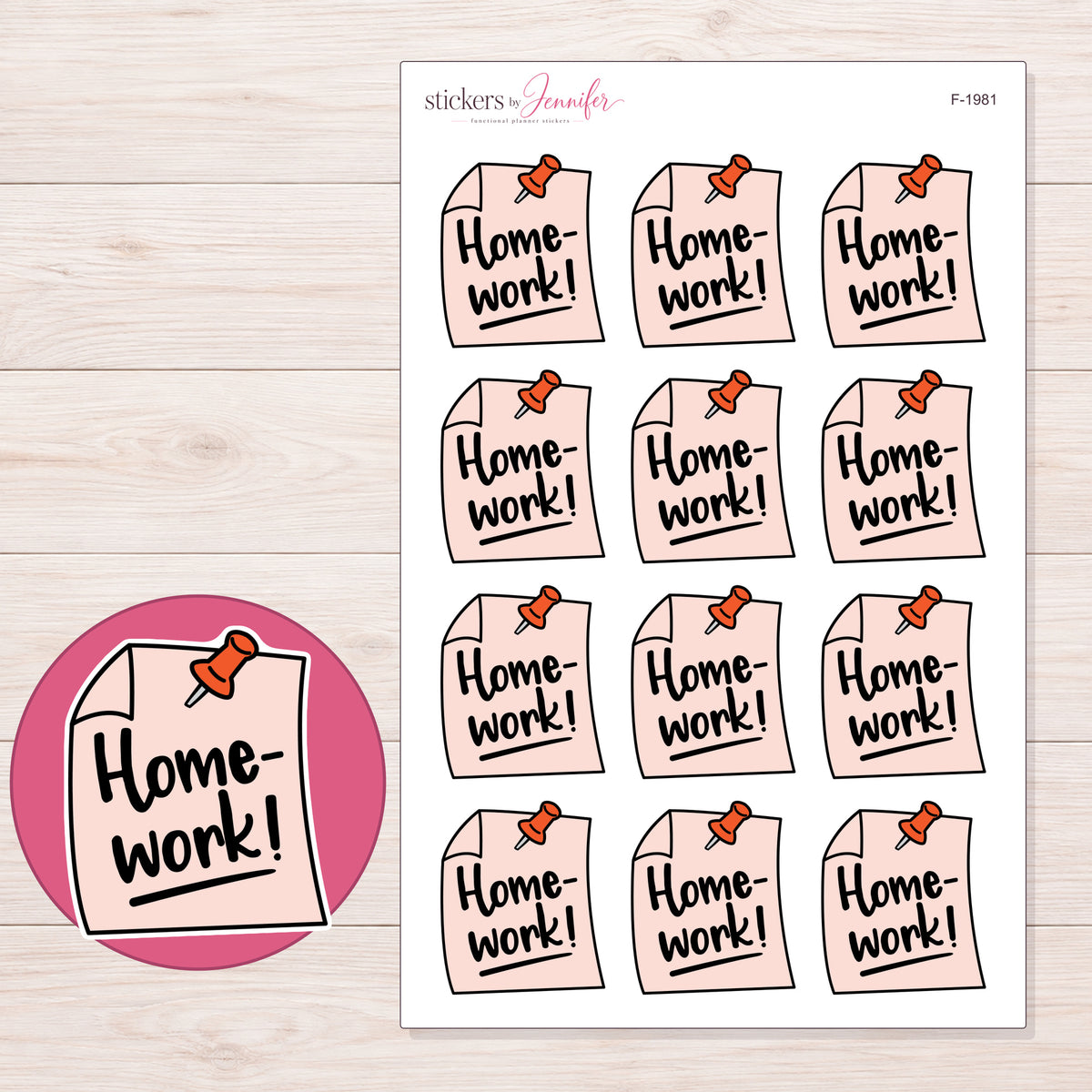 F-1981 planner sticker sheet with enlarged sticker detail