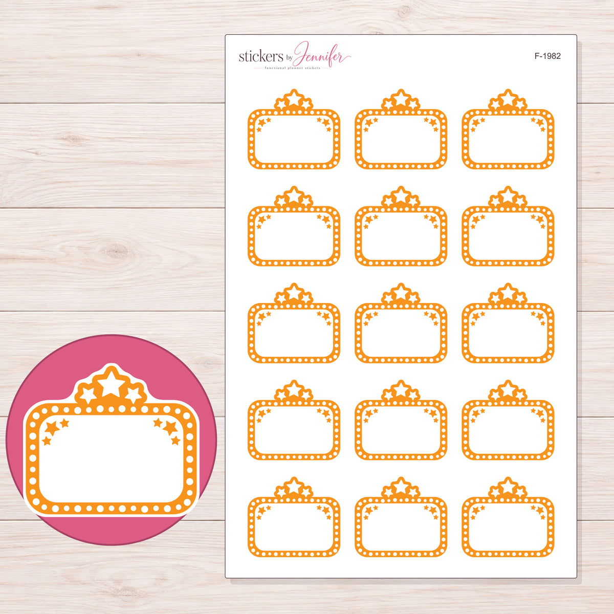 F-1982 planner sticker sheet with enlarged sticker detail