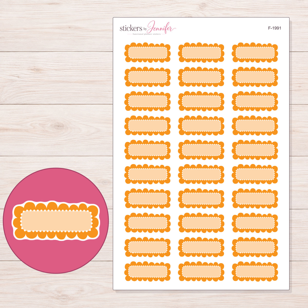 F-1991 planner sticker sheet with enlarged sticker detail