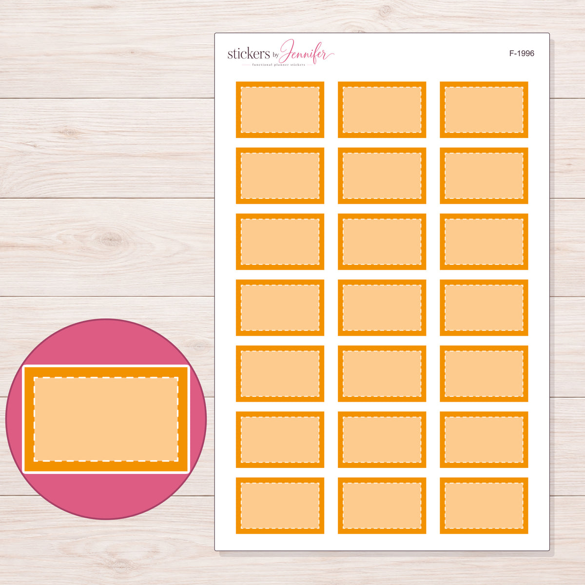 F-1996 planner sticker sheet with enlarged sticker detail