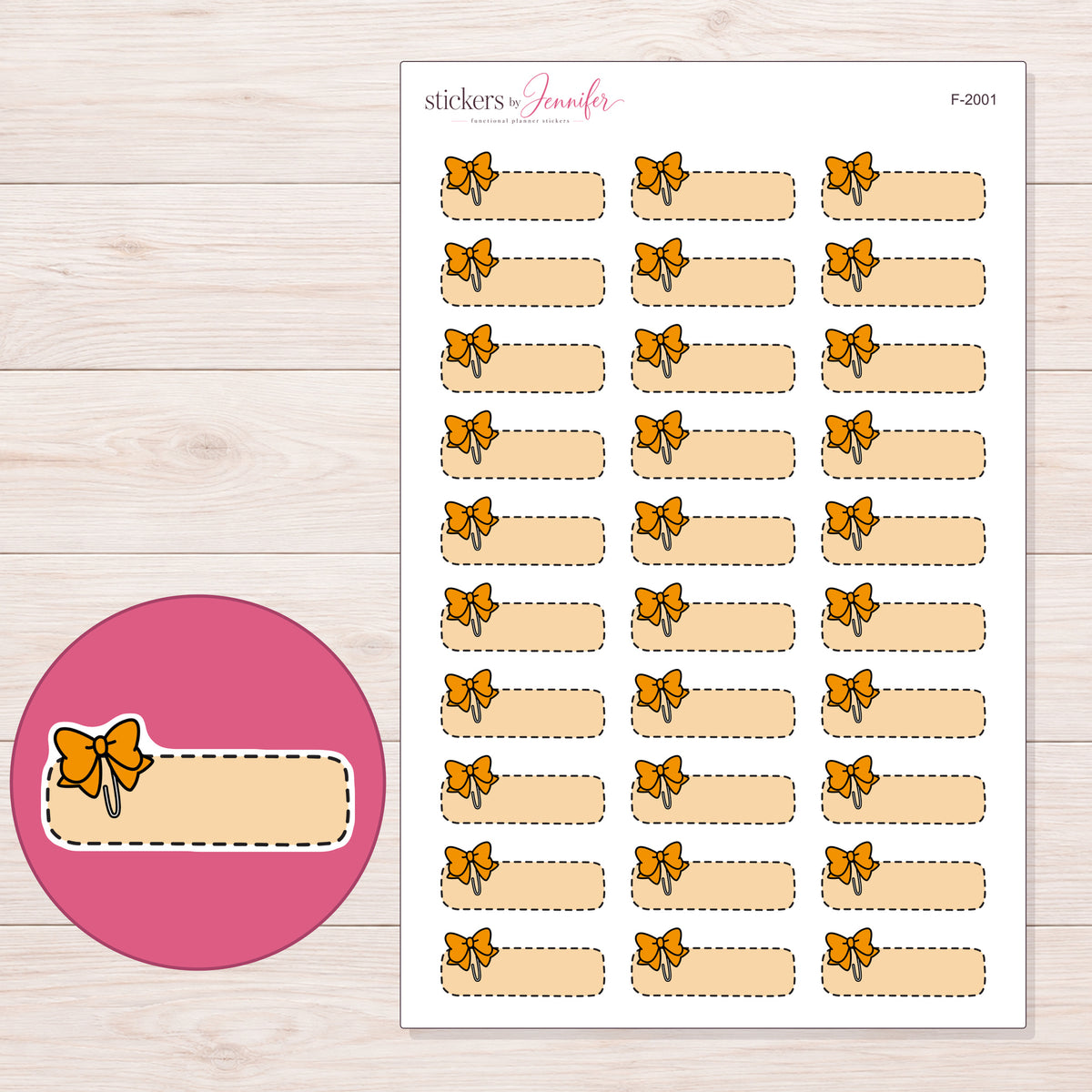F-2001 planner sticker sheet with enlarged sticker detail