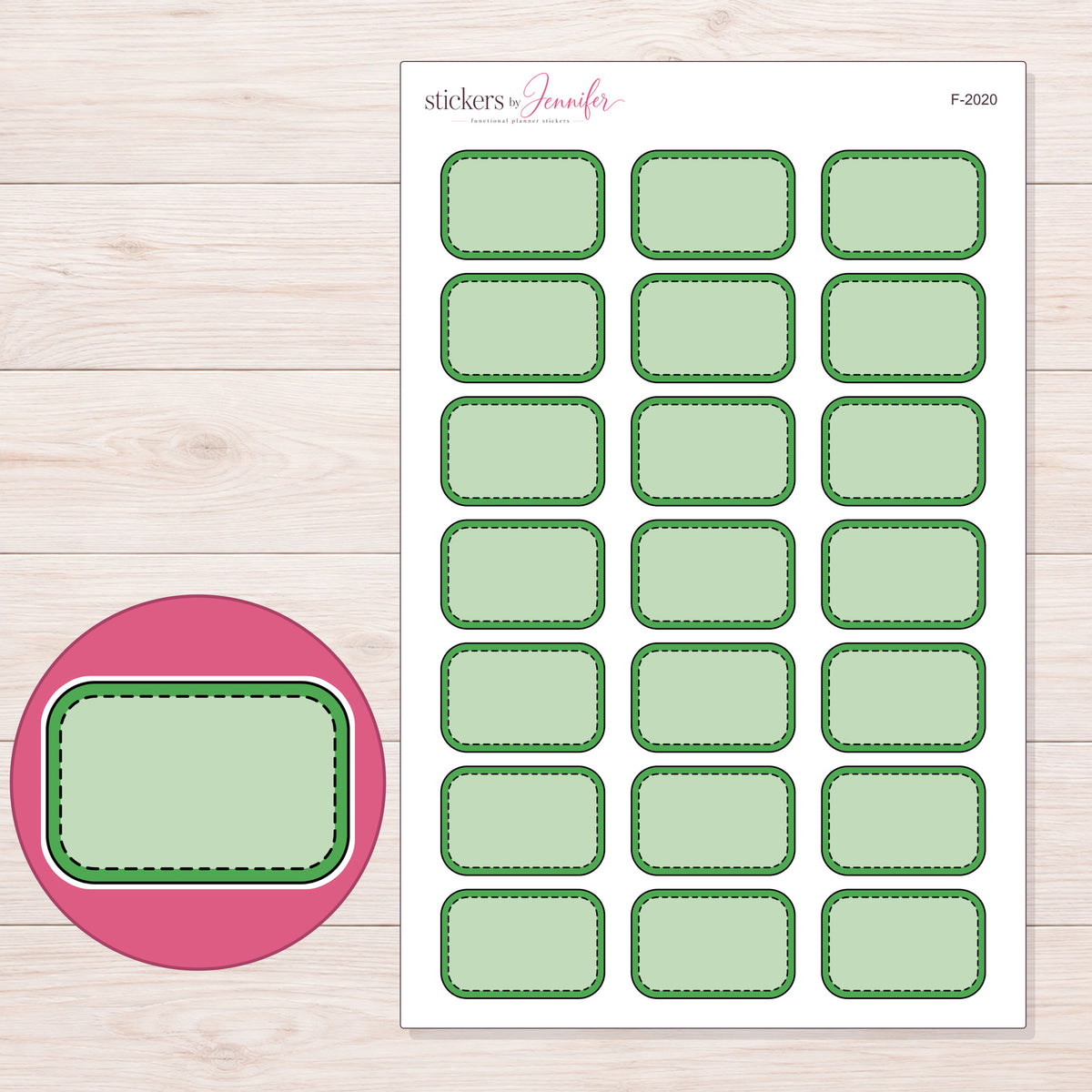 F-2020 planner sticker sheet with enlarged sticker detail
