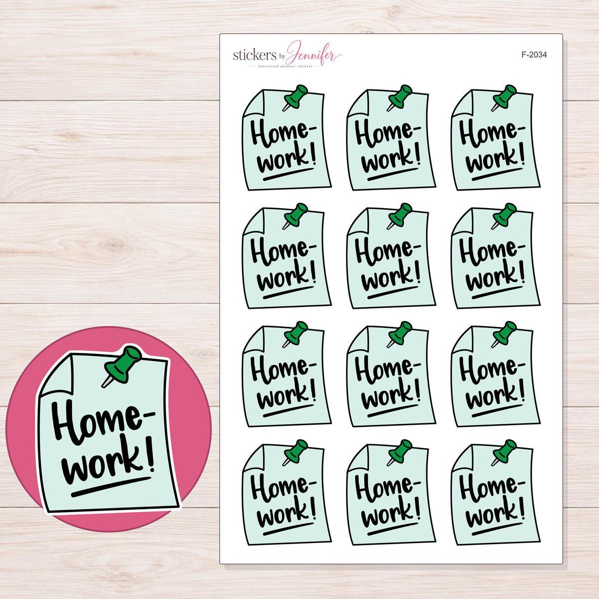 F-2034 planner sticker sheet with enlarged sticker detail