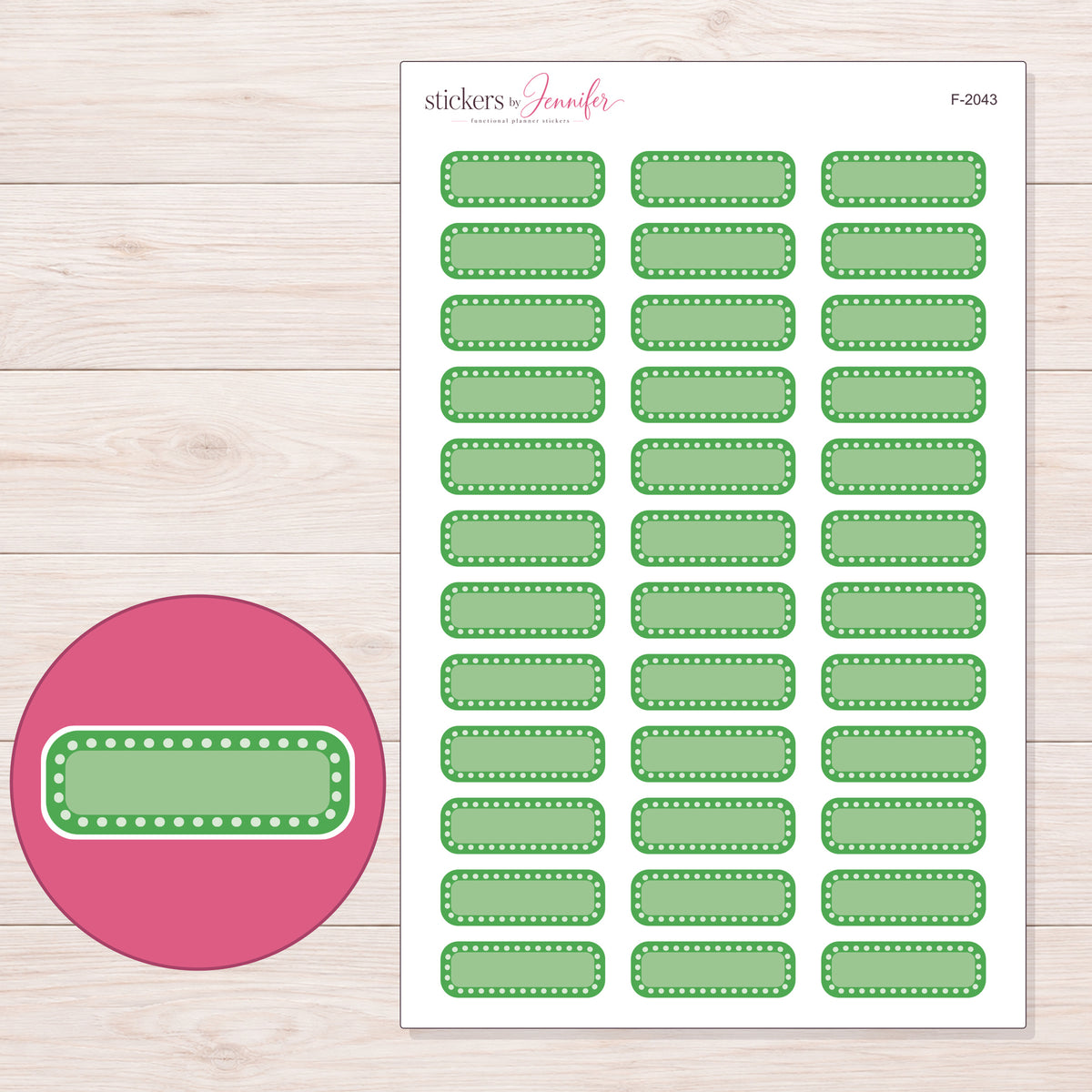 F-2043 planner sticker sheet with enlarged sticker detail