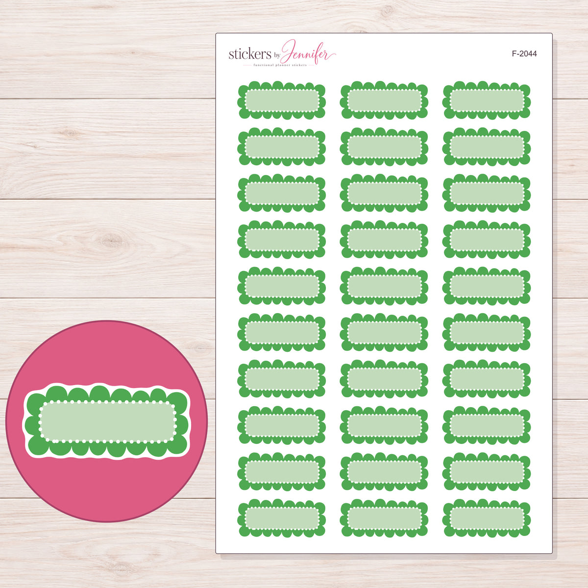 F-2044 planner sticker sheet with enlarged sticker detail