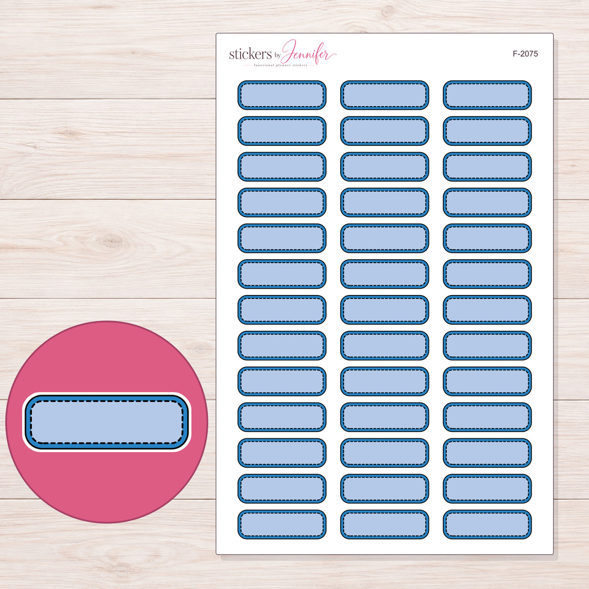 F-2075 planner sticker sheet with enlarged sticker detail