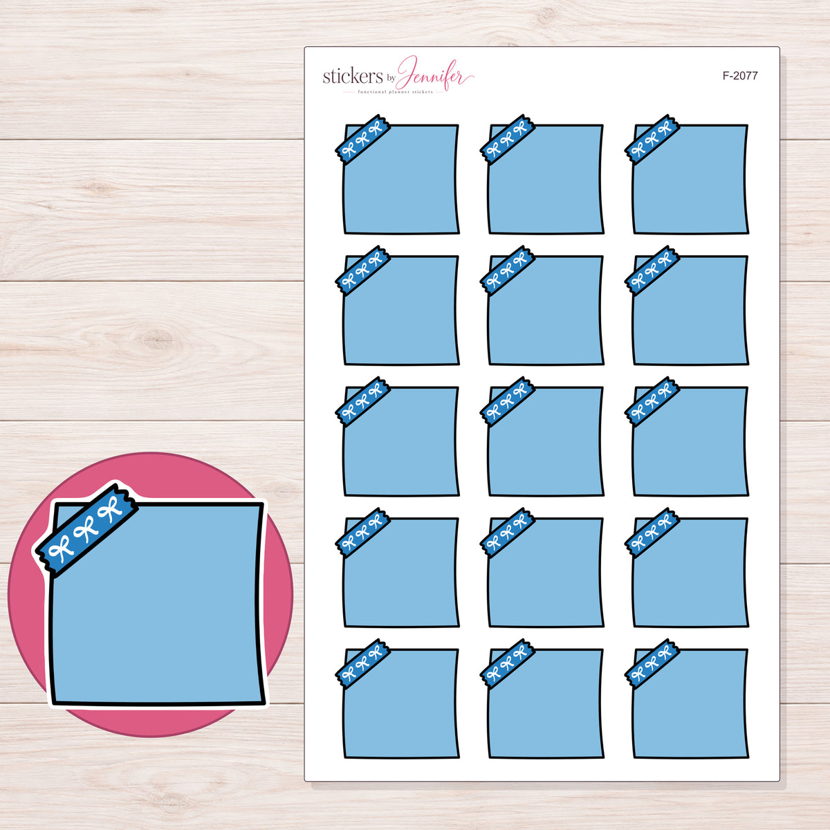 F-2077 planner sticker sheet with enlarged sticker detail
