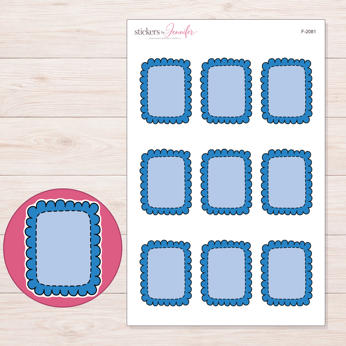 F-2081 planner sticker sheet with enlarged sticker detail