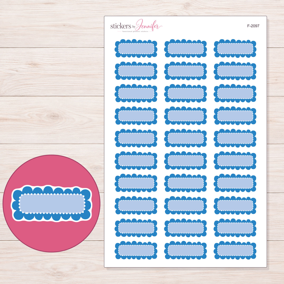 F-2097 planner sticker sheet with enlarged sticker detail