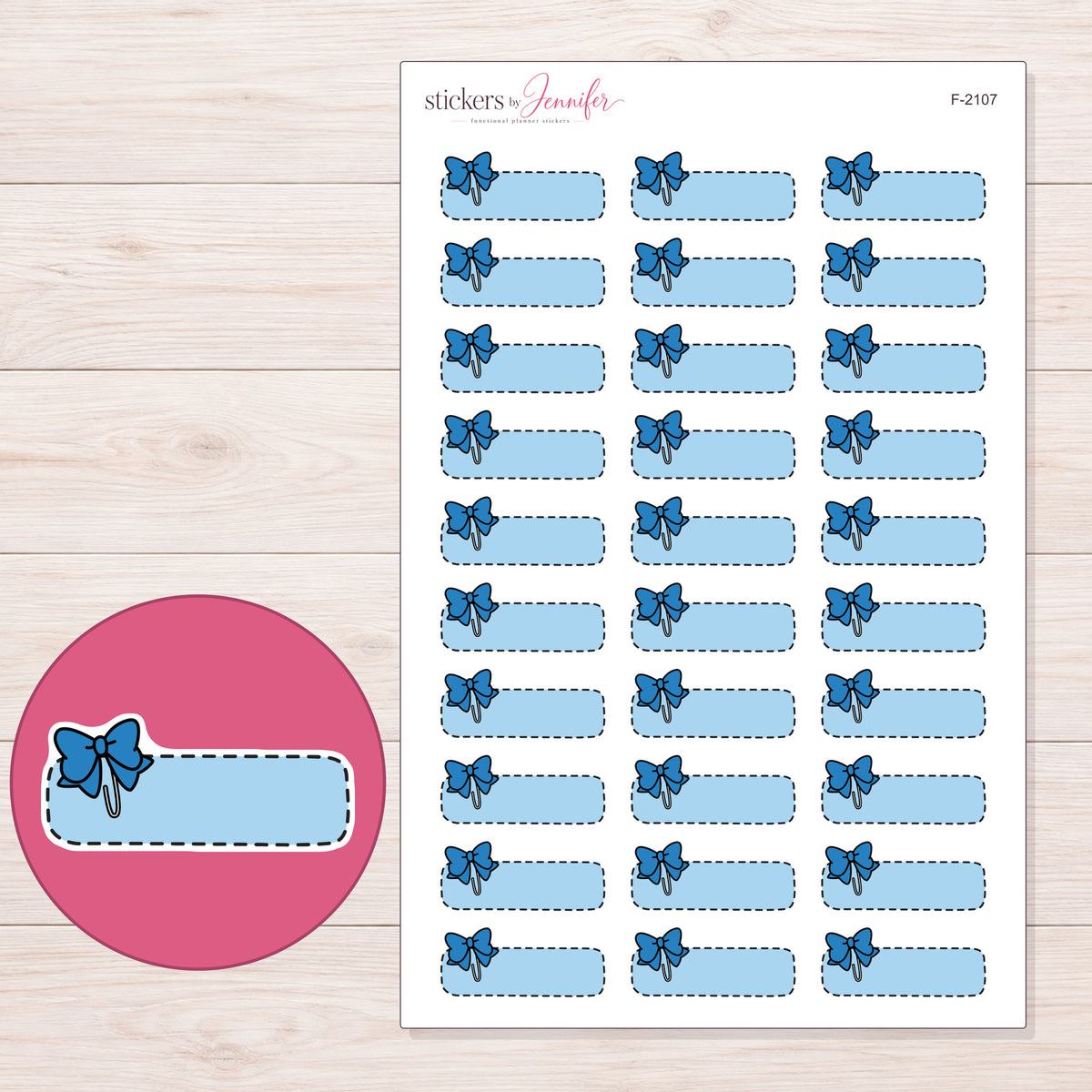 F-2107 planner sticker sheet with enlarged sticker detail