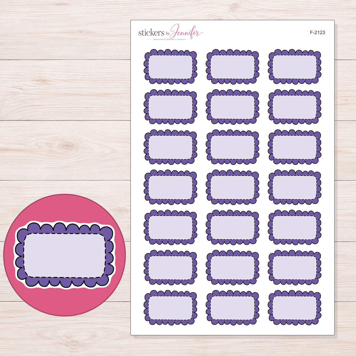 F-2123 planner sticker sheet with enlarged sticker detail