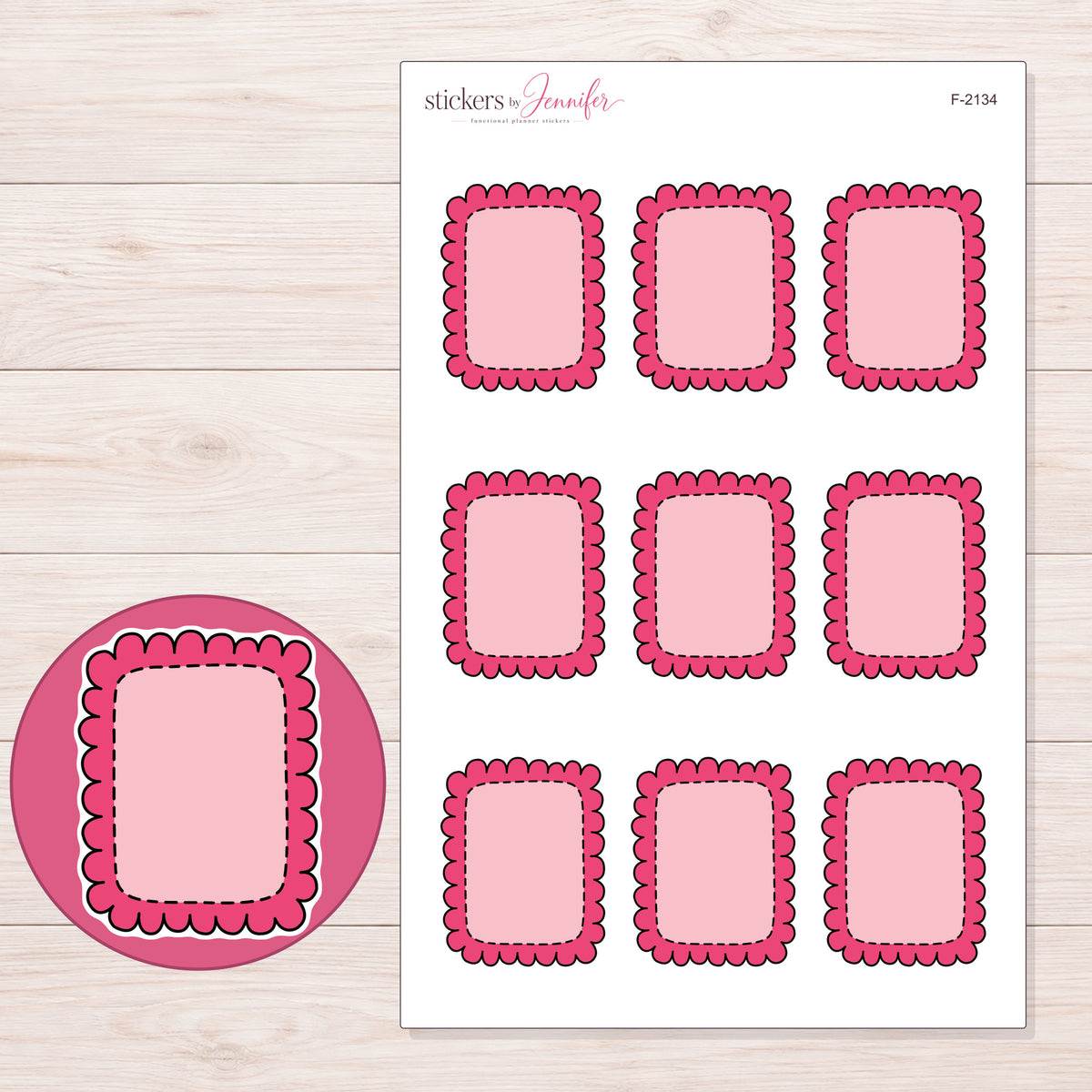 F-2134 planner sticker sheet with enlarged sticker detail