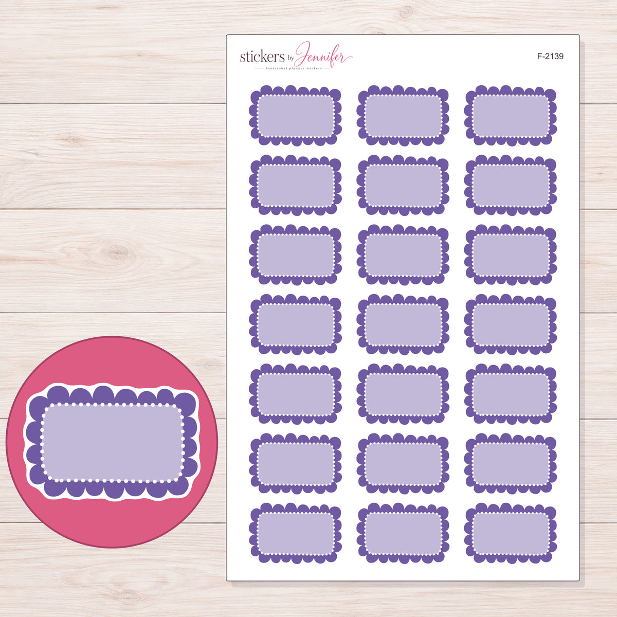 F-2139 planner sticker sheet with enlarged sticker detail