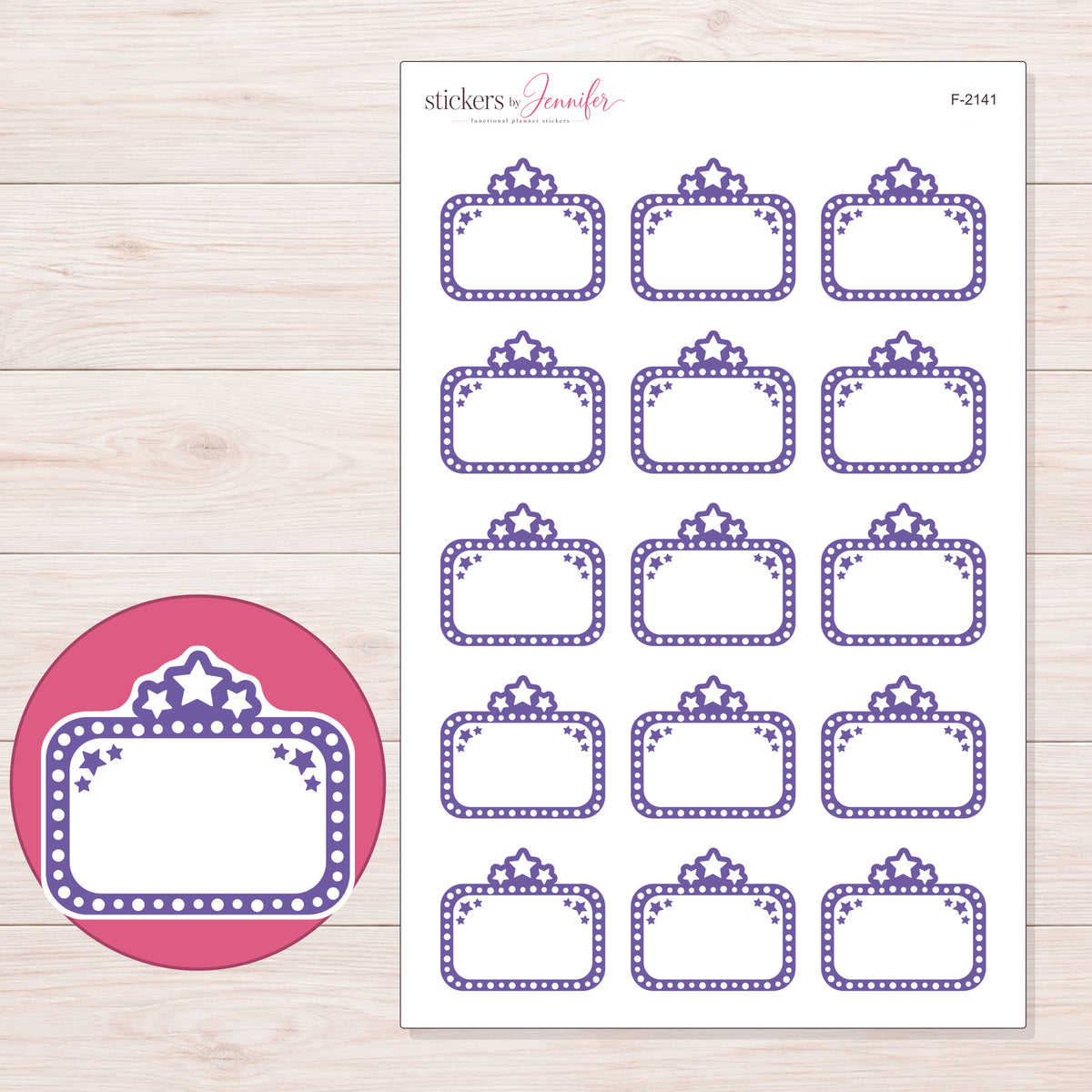 F-2141 planner sticker sheet with enlarged sticker detail