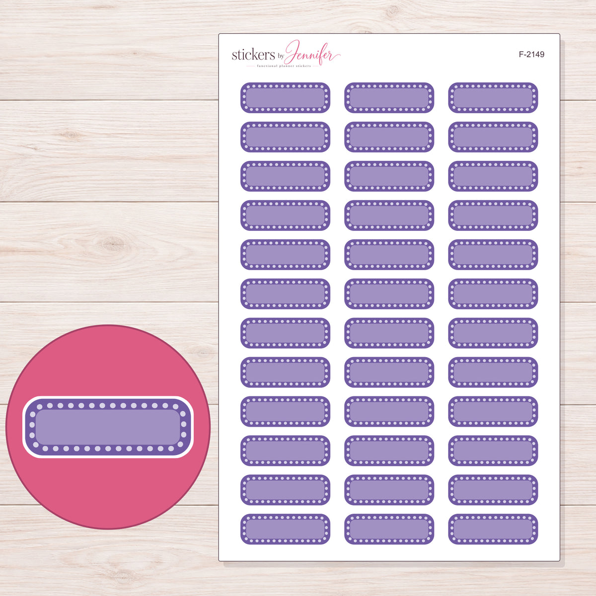 F-2149 planner sticker sheet with enlarged sticker detail