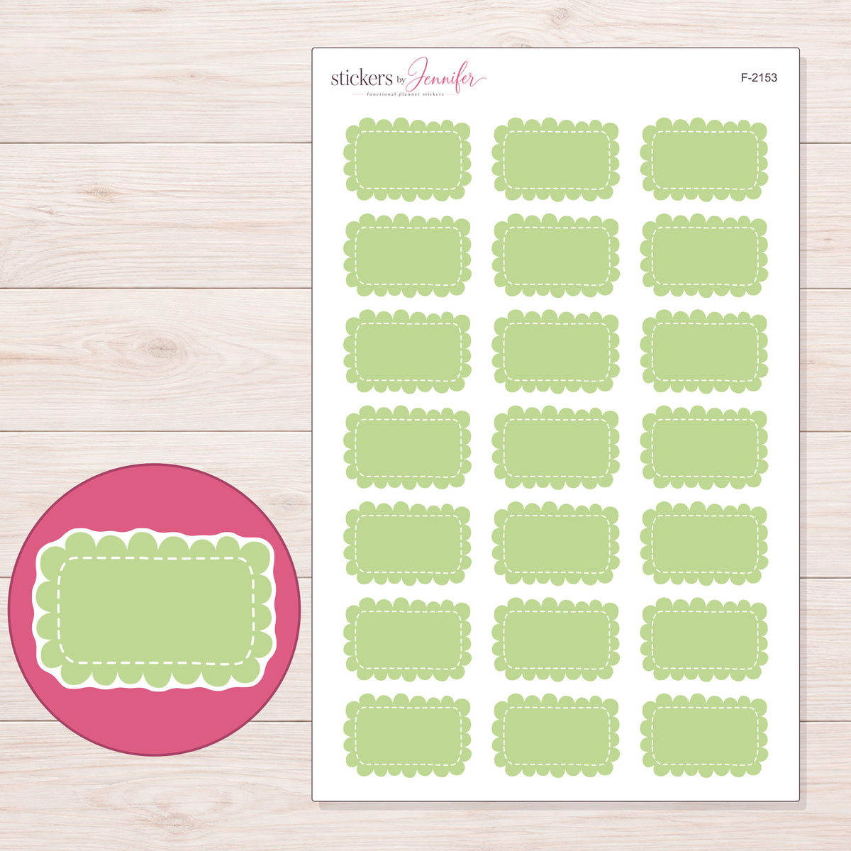 F-2153 planner sticker sheet with enlarged sticker detail