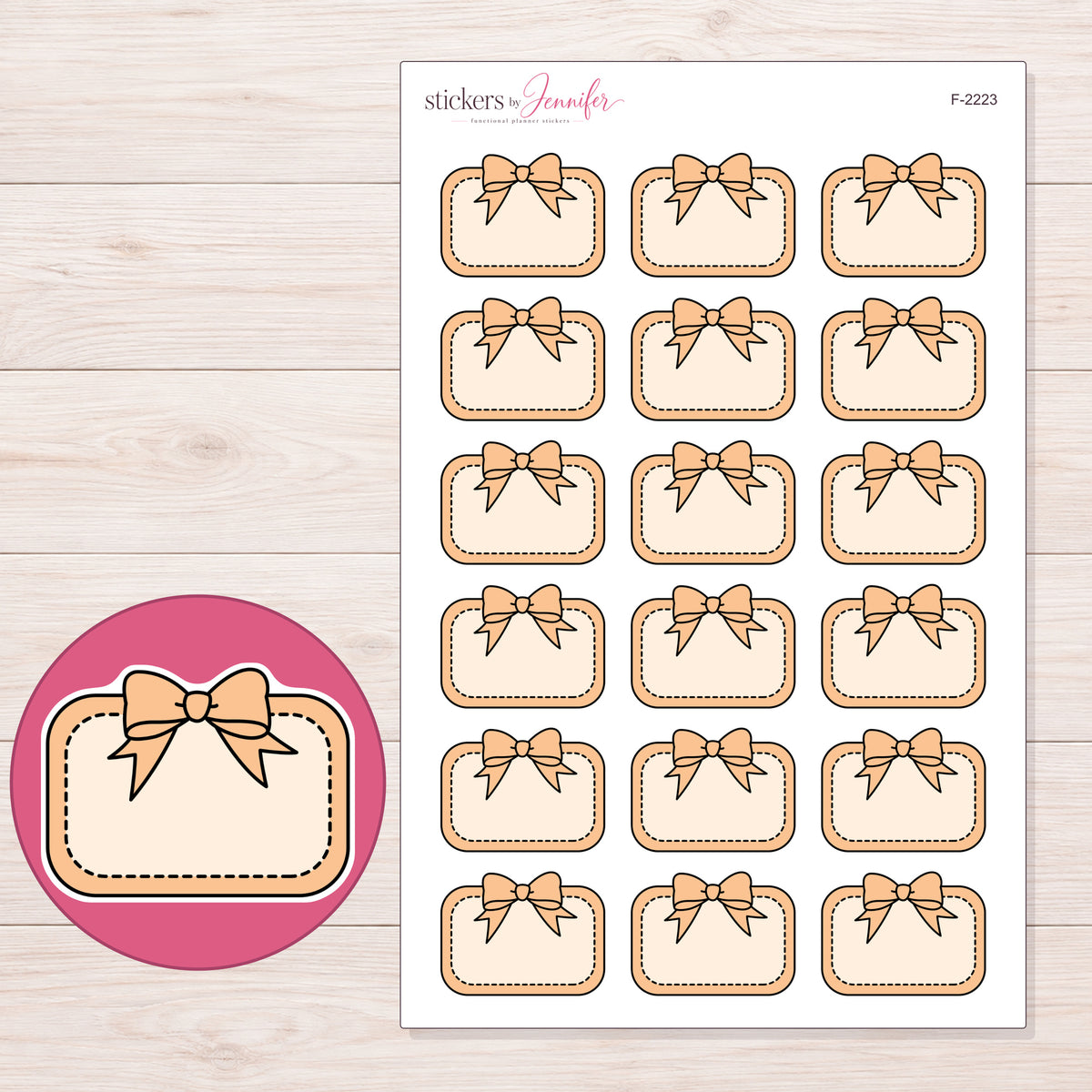 F-2223 planner sticker sheet with enlarged sticker detail