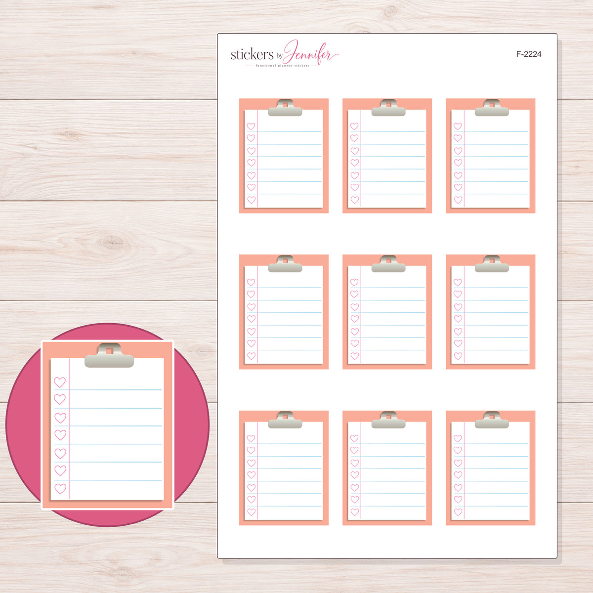 F-2224 planner sticker sheet with enlarged sticker detail