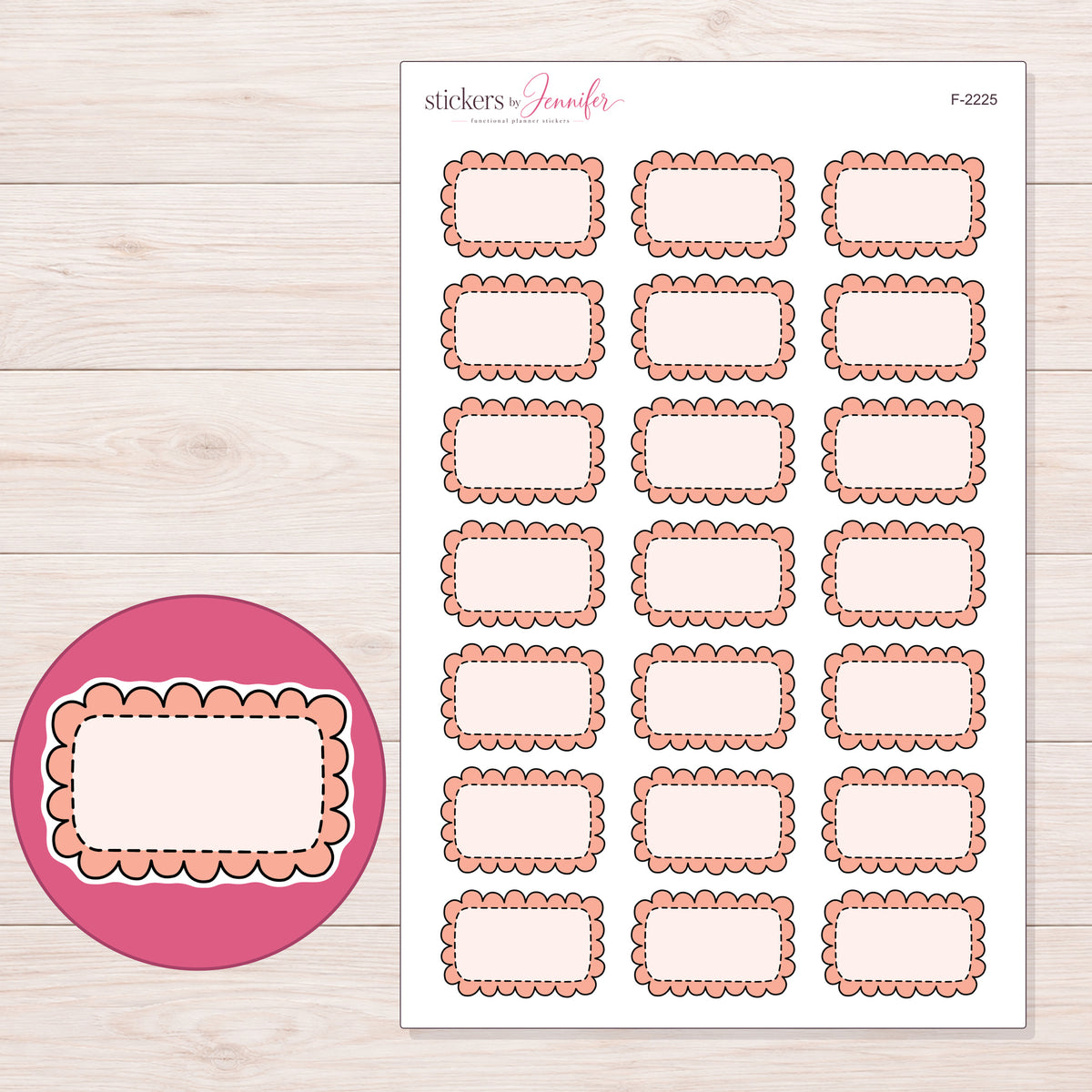 F-2225 planner sticker sheet with enlarged sticker detail