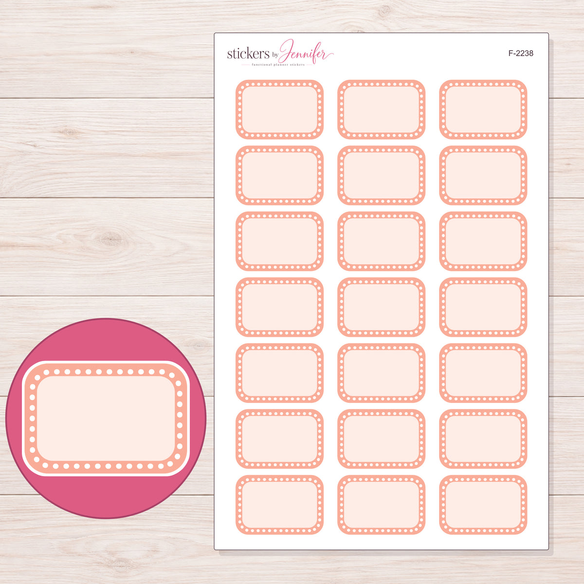 F-2238 planner sticker sheet with enlarged sticker detail
