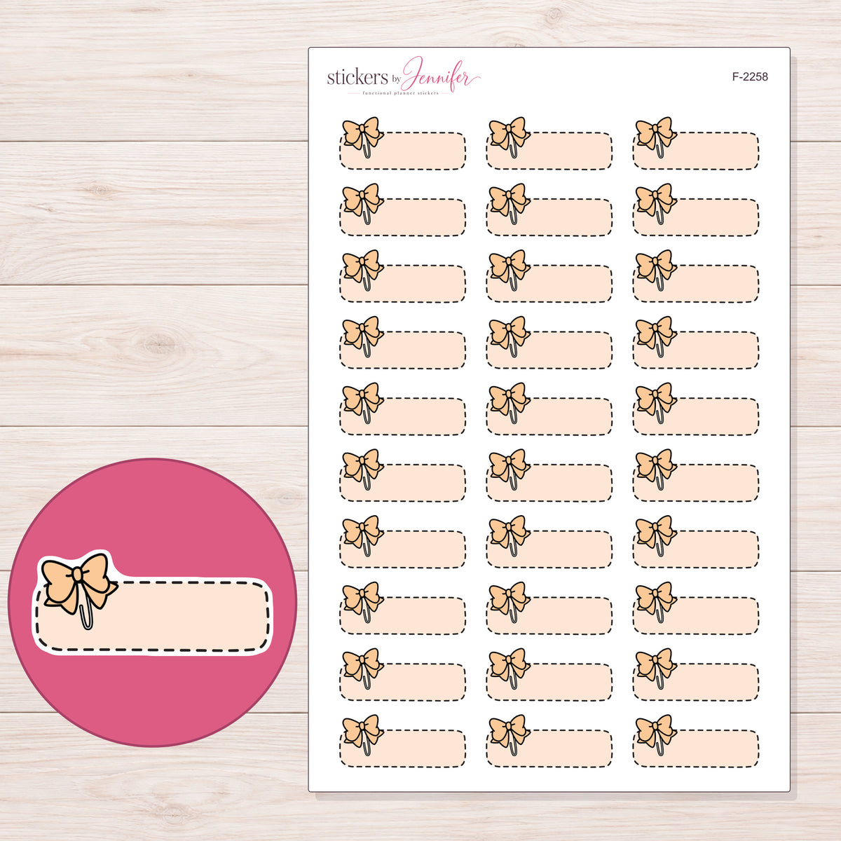 F-2258 planner sticker sheet with enlarged sticker detail