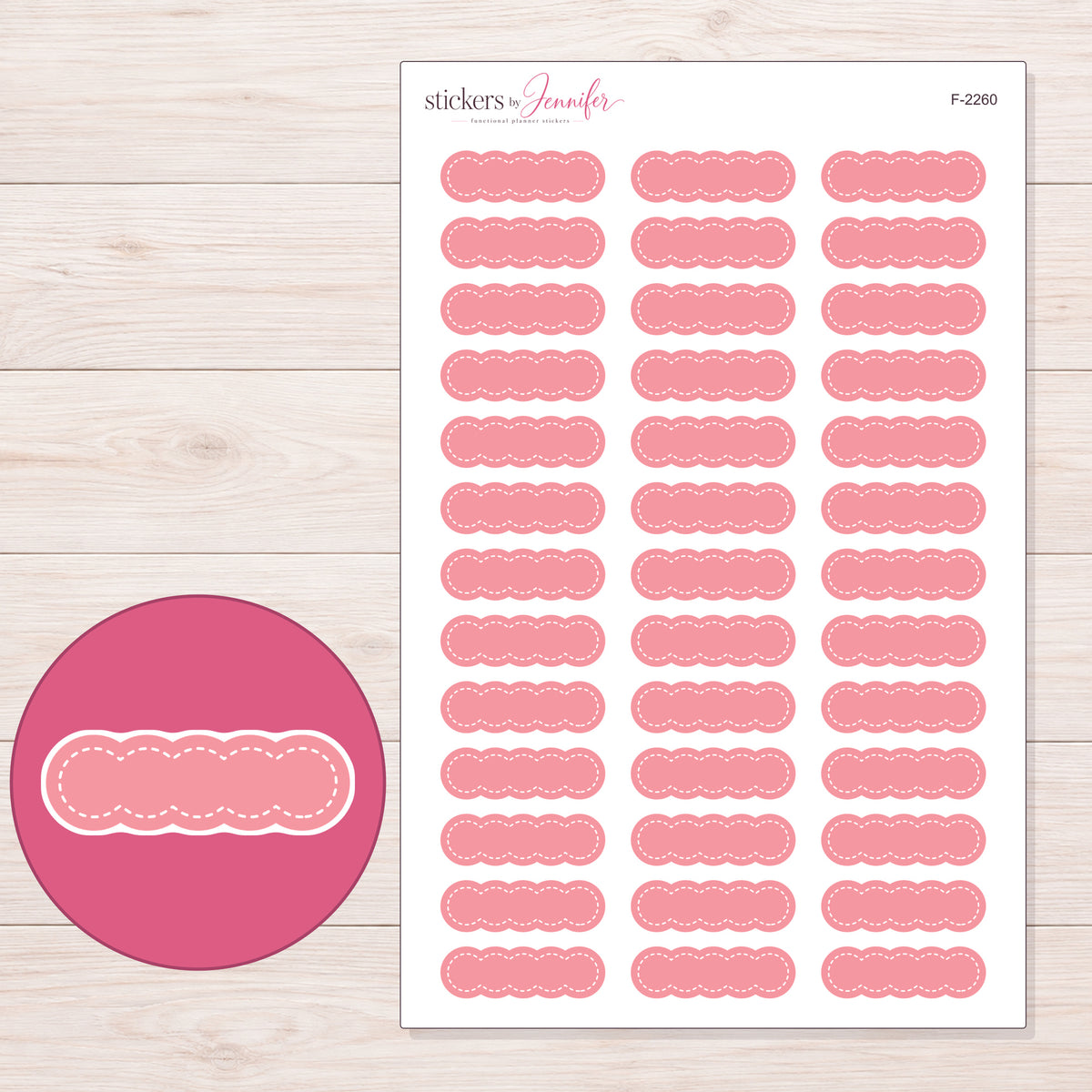 F-2260 planner sticker sheet with enlarged sticker detail
