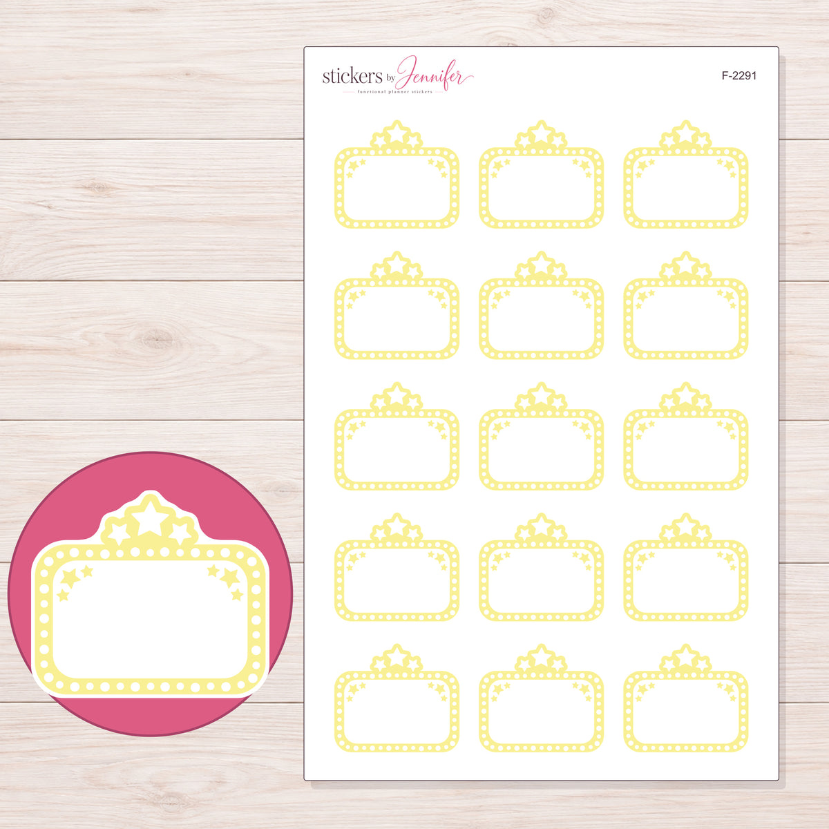 F-2291 planner sticker sheet with enlarged sticker detail