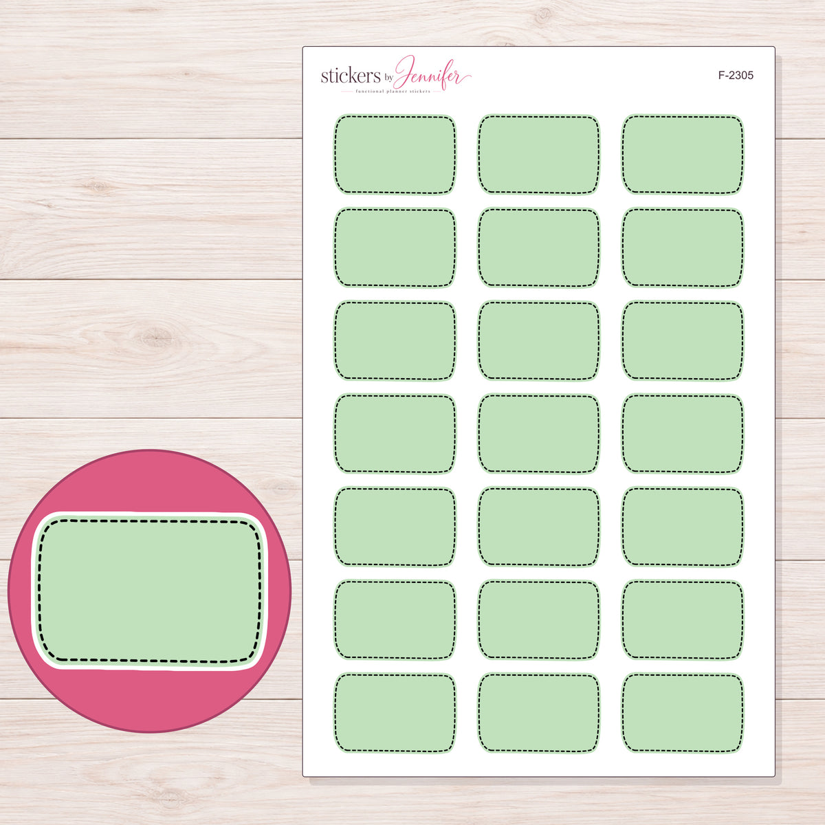 F-2305 planner sticker sheet with enlarged sticker detail