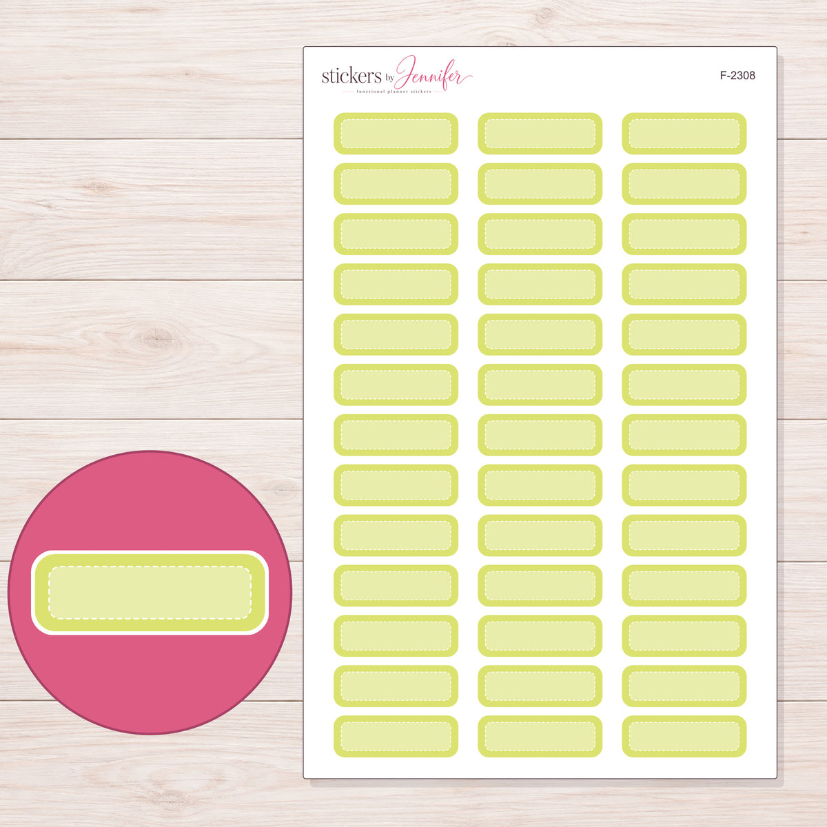 F-2308 planner sticker sheet with enlarged sticker detail