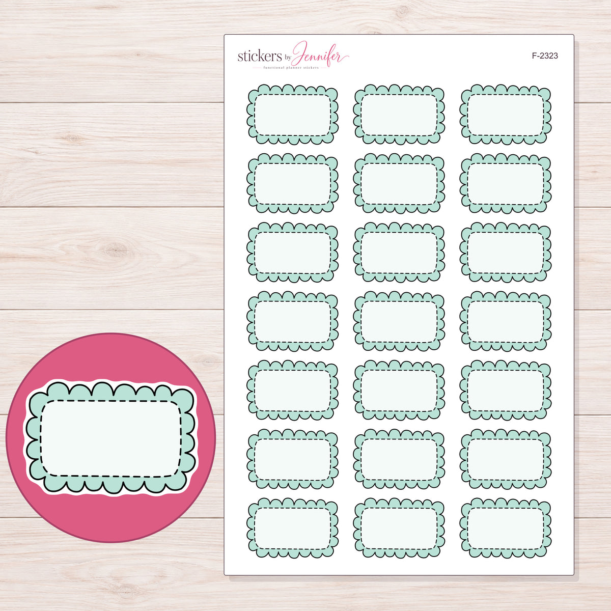 F-2323 planner sticker sheet with enlarged sticker detail