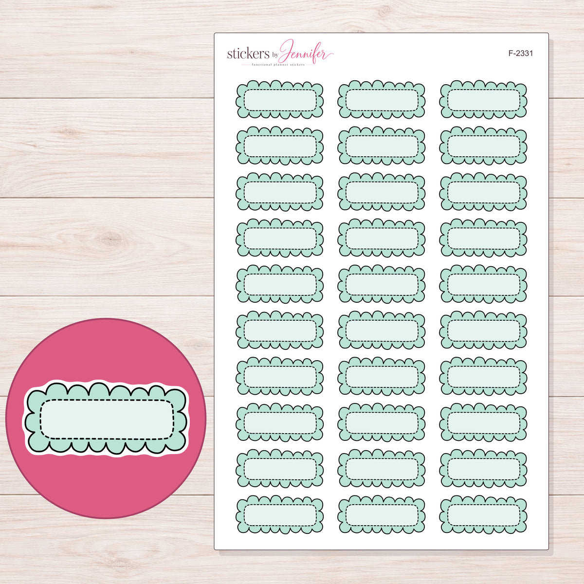 F-2331 planner sticker sheet with enlarged sticker detail