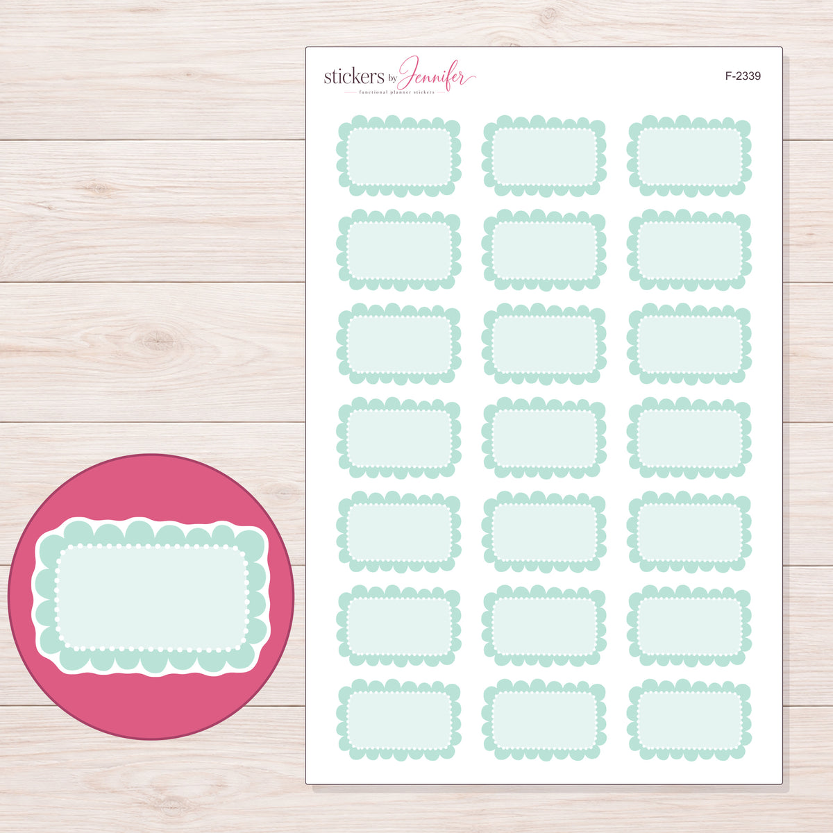 F-2339 planner sticker sheet with enlarged sticker detail