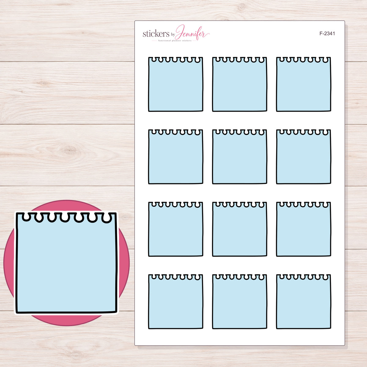 F-2341 planner sticker sheet with enlarged sticker detail