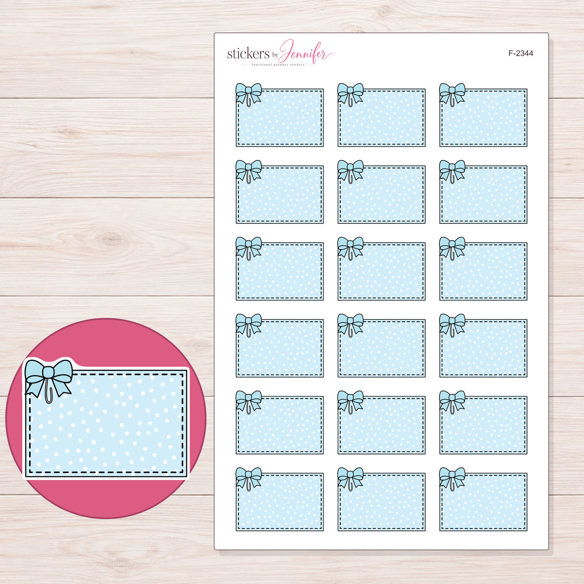 F-2344 planner sticker sheet with enlarged sticker detail