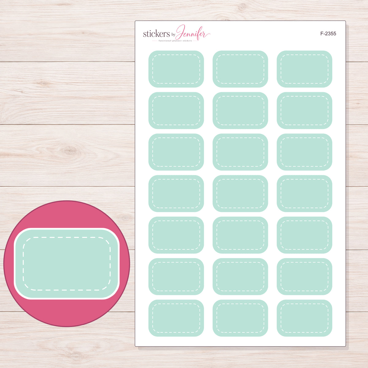 F-2355 planner sticker sheet with enlarged sticker detail