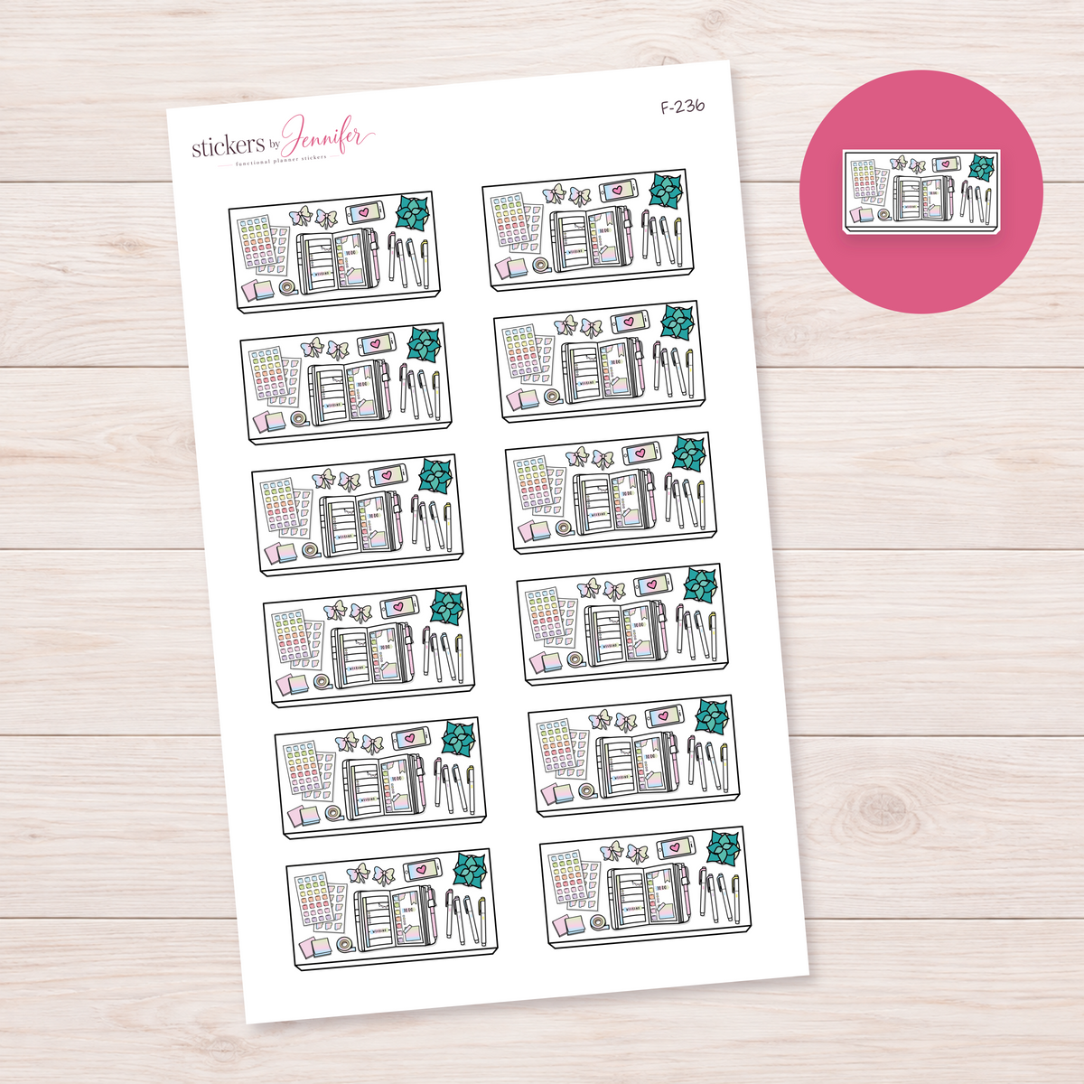 Blue Planner Desk Flat Lay Planner Stickers | F-236