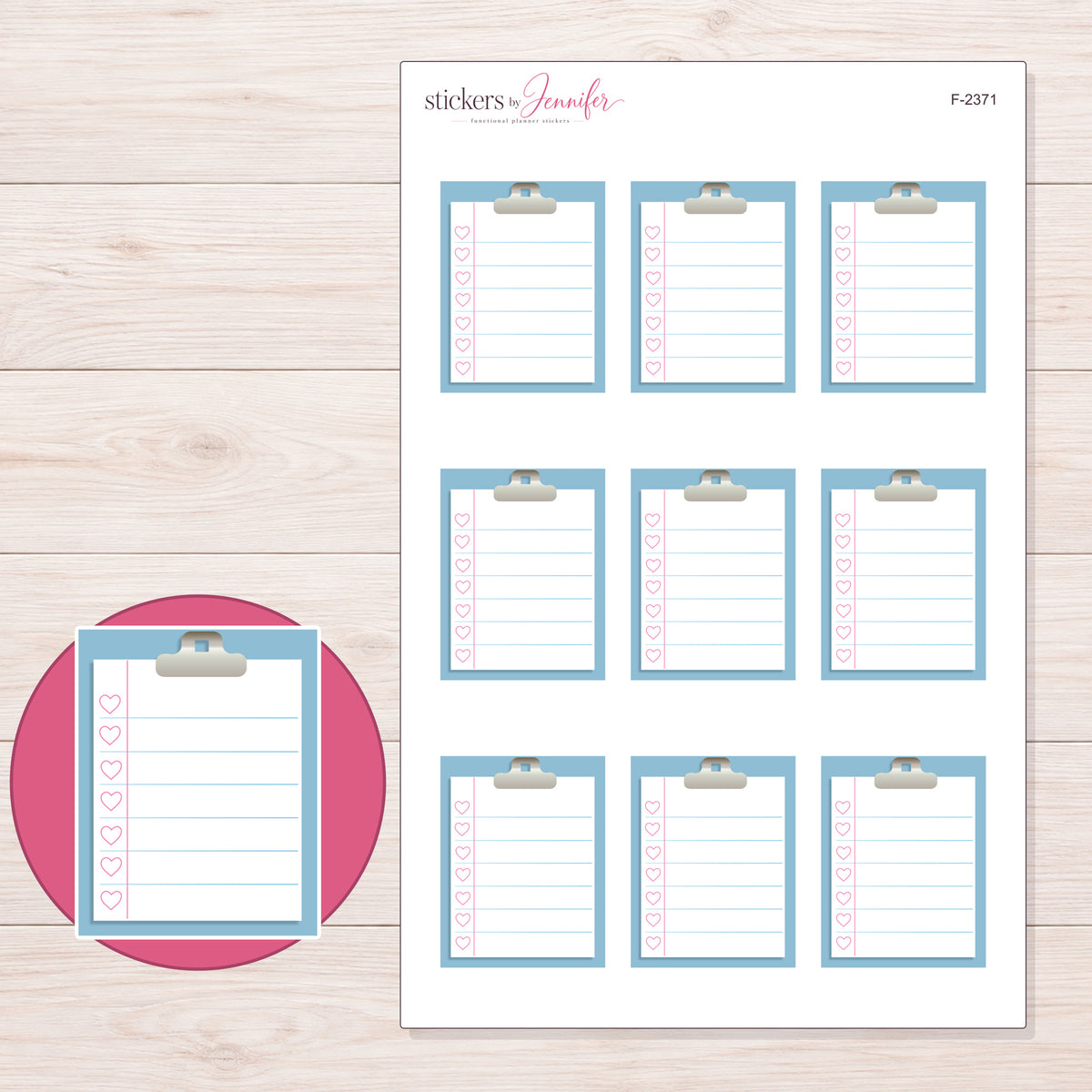 F-2371 planner sticker sheet with enlarged sticker detail