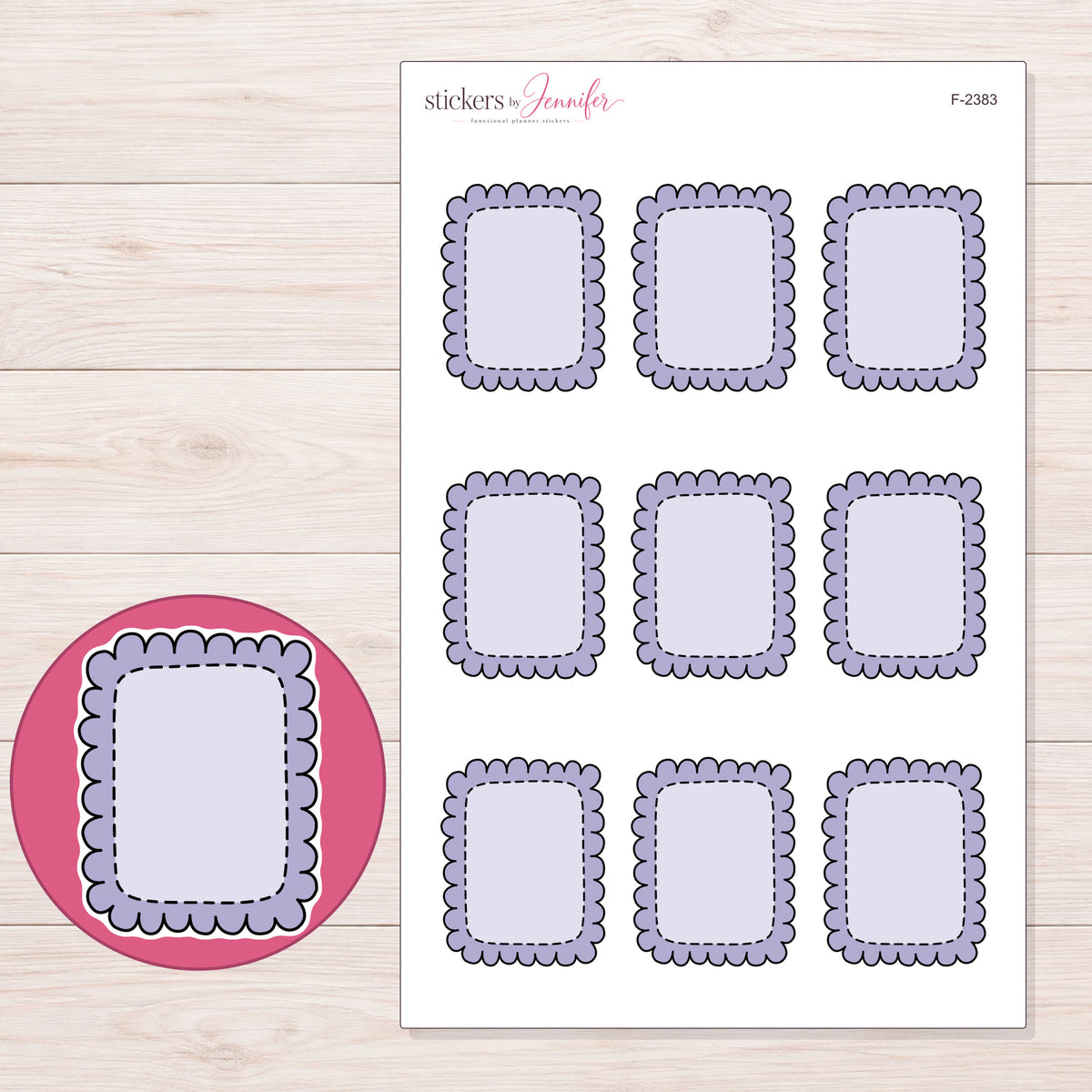 F-2383 planner sticker sheet with enlarged sticker detail