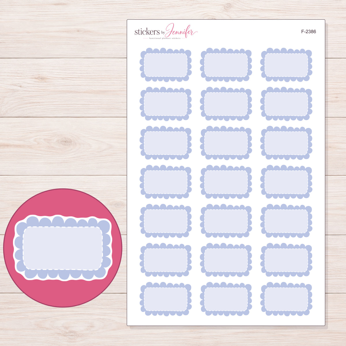 F-2386 planner sticker sheet with enlarged sticker detail