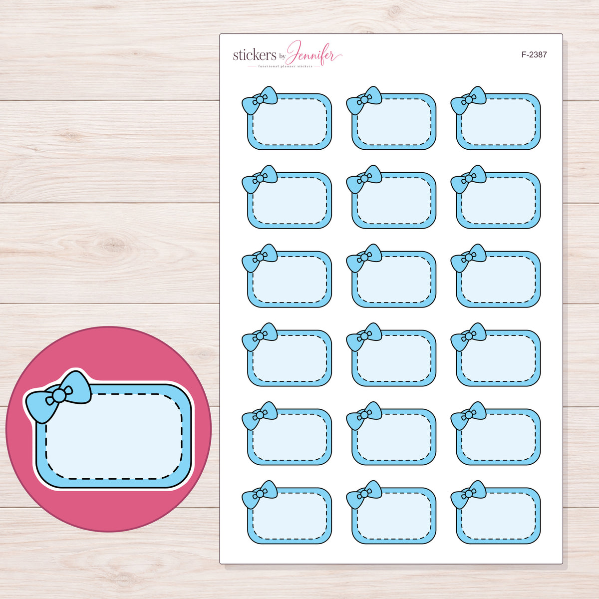 F-2387 planner sticker sheet with enlarged sticker detail