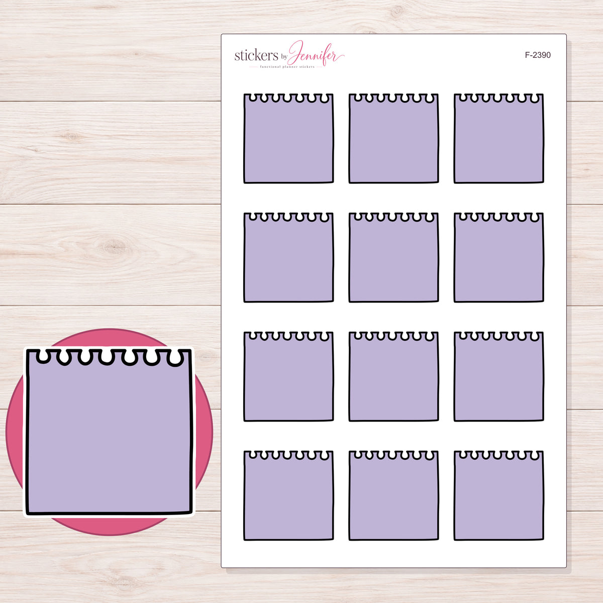 F-2390 planner sticker sheet with enlarged sticker detail