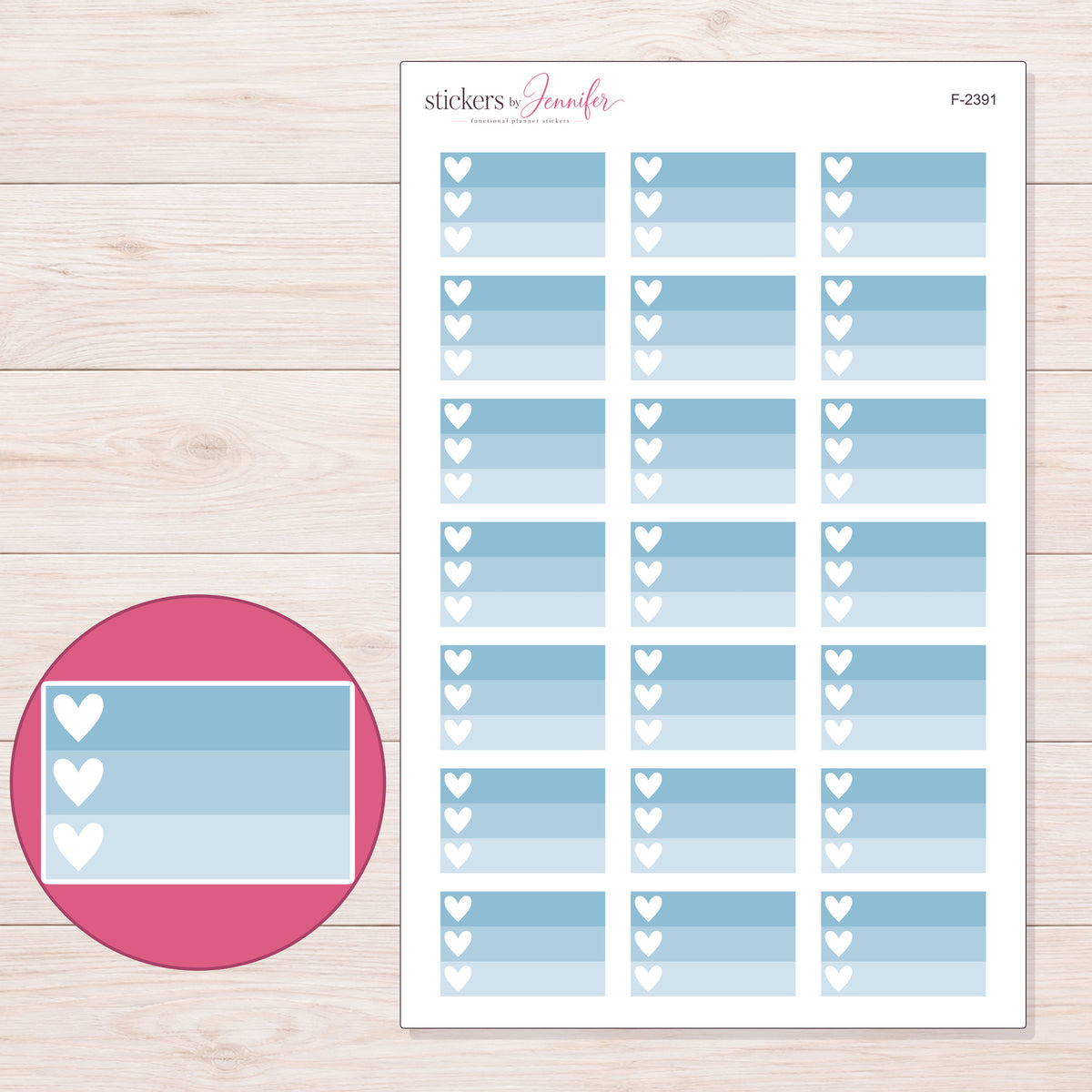 F-2391 planner sticker sheet with enlarged sticker detail