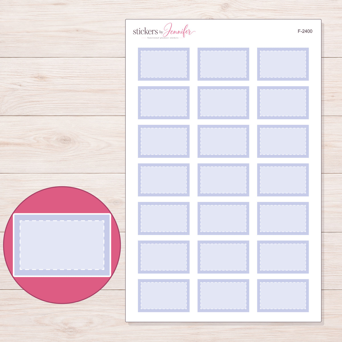 F-2400 planner sticker sheet with enlarged sticker detail